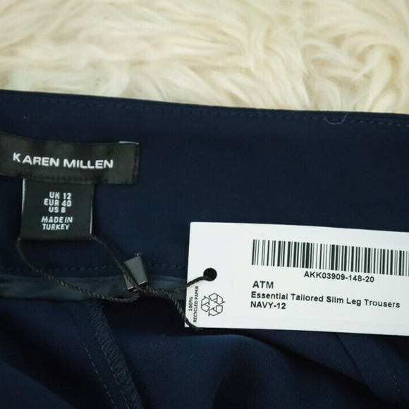 Karen Millen 12 Size 8 US Blue Essential Tailored Slim Leg Trouser Fold Pants - Picture 4 of 8